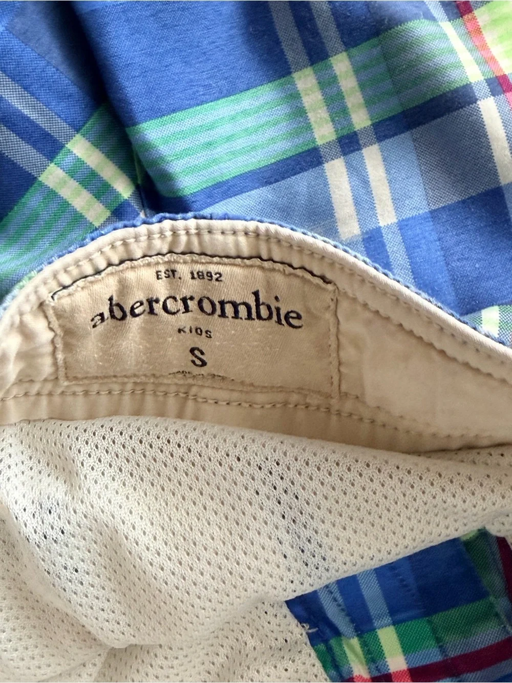 Abercrombie Kids Plaid Swim Board Shorts Blue Green Red Small